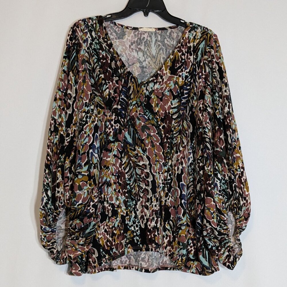 BEESON RIVER Multi-Color 3/4 Sleeve, V-Neck Pullover Fall/Winter Top; Size 1X